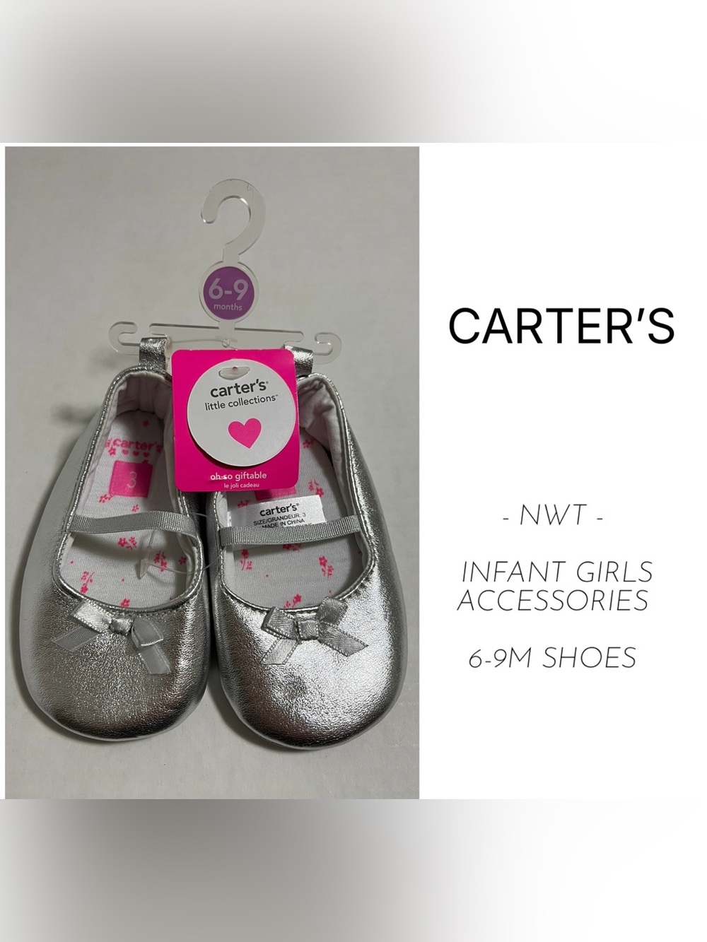 CARTER’S - 6/9M - NWT - INFANT GIRLS SILVER BALLET FLATS / SHOES